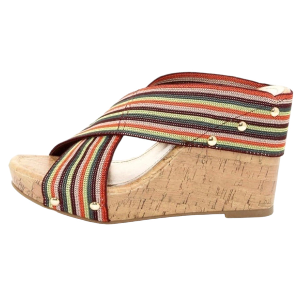 STEVE MADDEN GIRL  Fabric Criss Cross Cork Heel Wedge Platform Sz 10